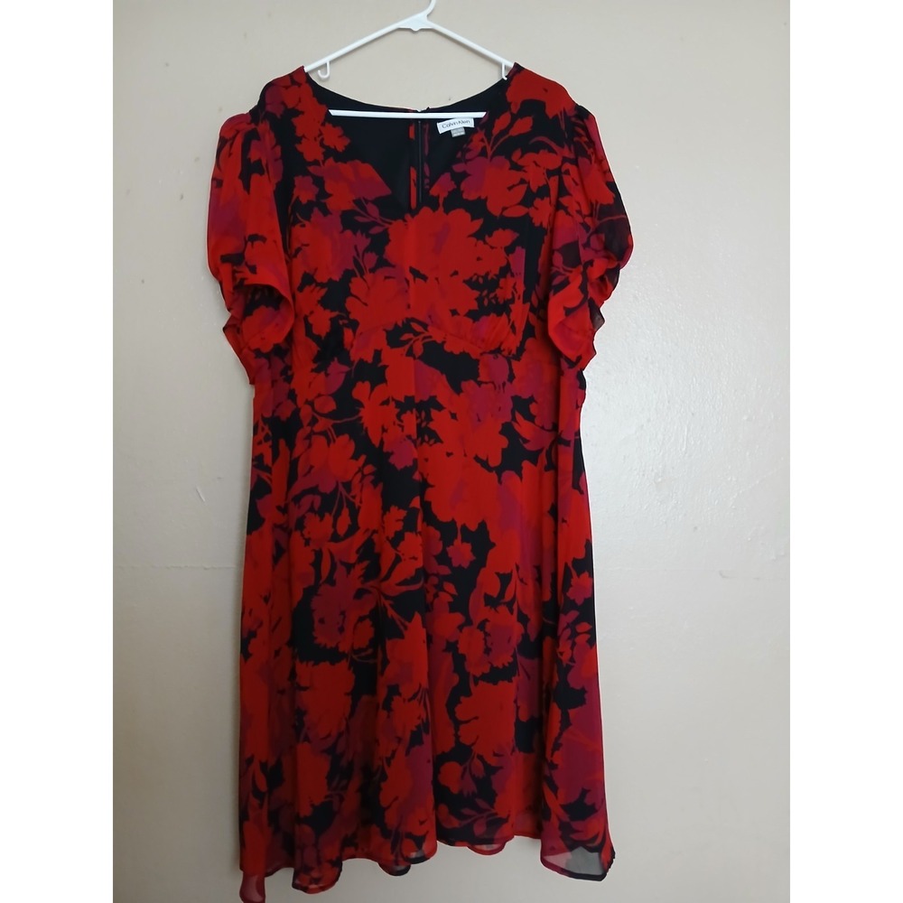 Calvin Klein Dress 18w Floral Knee Length Romantic Office Career Whimsigoth Goth